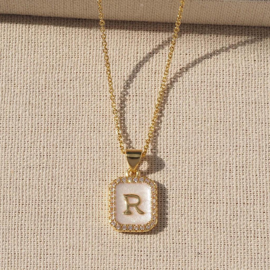 Trendy Gold-Plated A-Z Initial Pendant Necklace with Enamel Finish