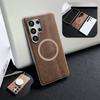 Elastic Snap Magnetic Metal Bumper Frame + Real Wood Phone Back Cover Case for Samsung Galaxy S25 S24 S23 Ultra
