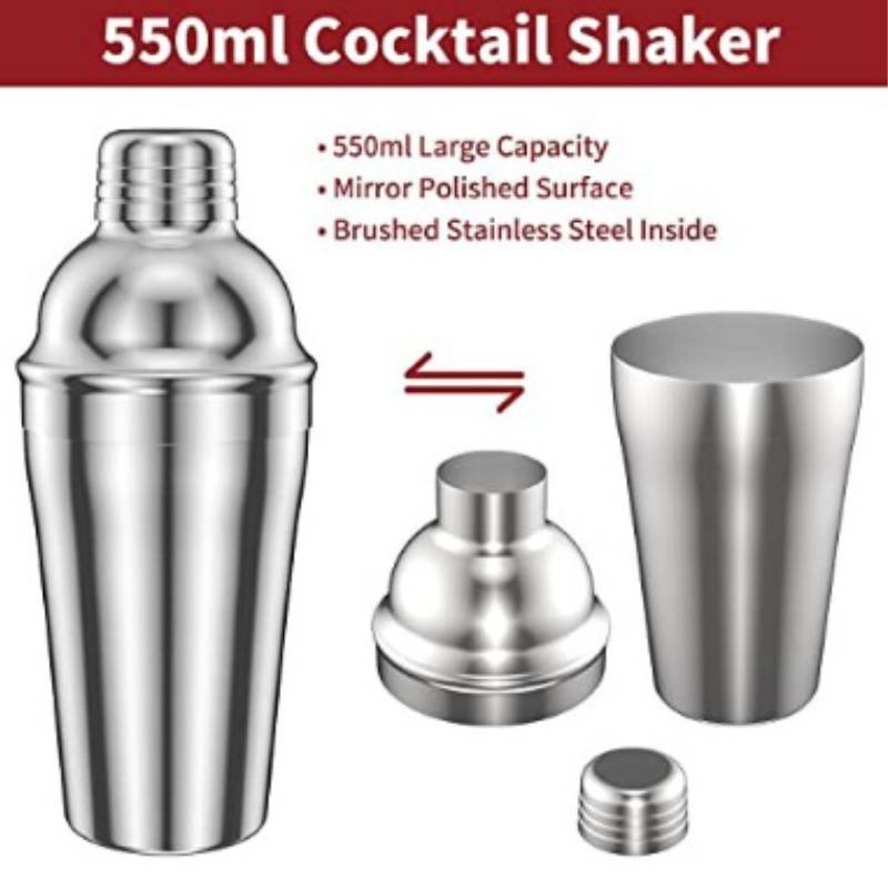 Stainless Steel Cocktail Shaker Set With Storage Wooden Rack For Home Bar Enthusiasts