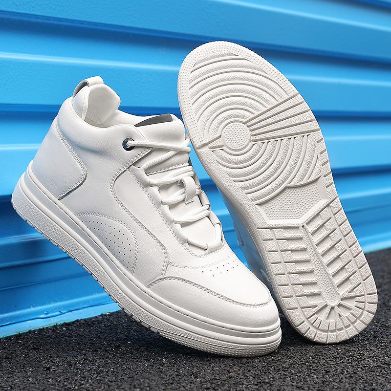 Inner Heightening Board Shoes Men's 8cm 2025 New High-top Casual Little White Shoes Men's Leather Breathable Sports Men's Shoes