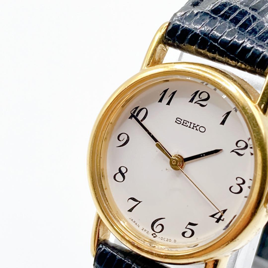 SEIKO ladies watch quartz black leather gold 295