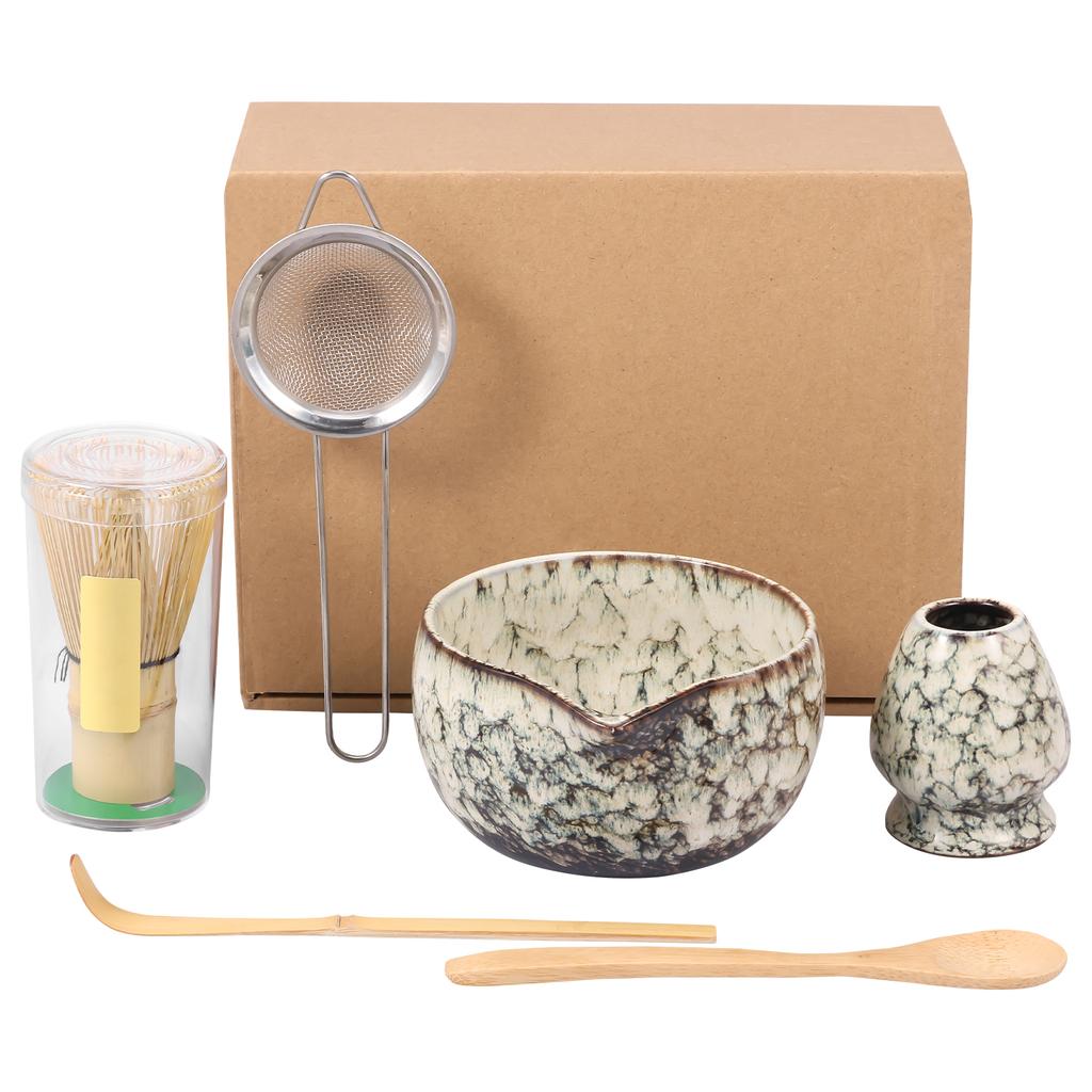 5/6 Pcs Matcha Tea Making Tool Set Ceramic Matcha Bowls with Whisk Holder Scoop and Sifter Teas set for Beginners and Tea Lovers