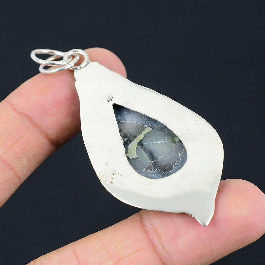 Mothers day Sale Sterling Silver Pear Natural Fume Agate Wedding Flower Pendant