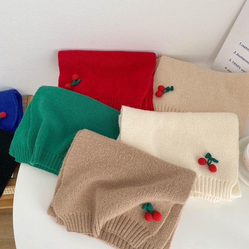 Cherry knitted wool scarf female winter cute girl soft girl small fresh versatile student warm scarf