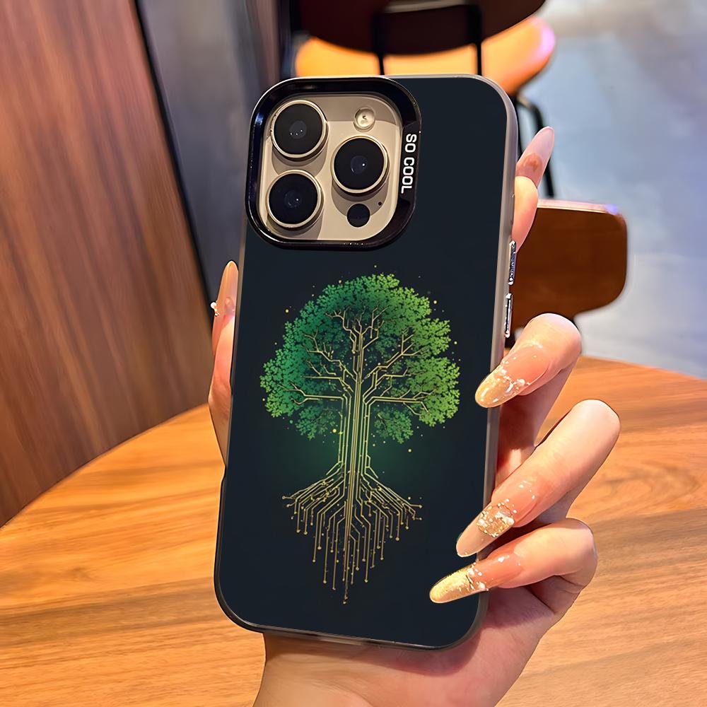 World Life Tree Phone Case For IPhone17 Air 16 15 14 Plus 13 12 11 Pro 7 8 XS Max XR Silver Black Bumper Case