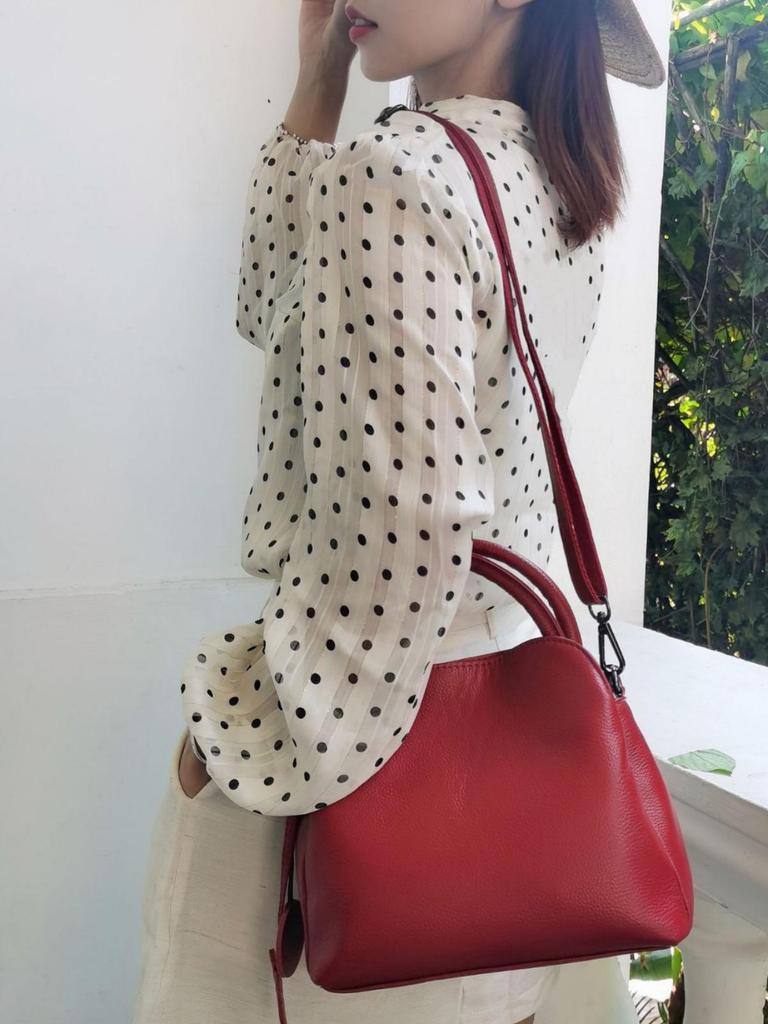 Genuine Leather Women's Crossbody Tote - Large Capacity Soft Cowhide Square Bag for Commuting