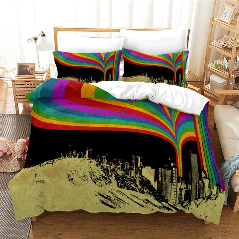 Superior Colorful Rainbow Duvet Cover Print Bedding Set King Size For Kid Teen Girls Microfiber Boho Comforter Cover Pillowcases