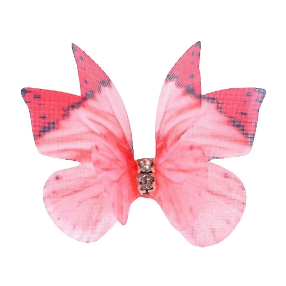 50Pcs 3D Organza Fabric Butterfly Appliques Double-layer Gradient Color Chiffon Butterfly Embroidered Patches Translucent