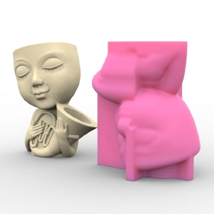 Doll with Horn Shaped Concrete Moulds DIY Vase Molds Silicone Material for DIY