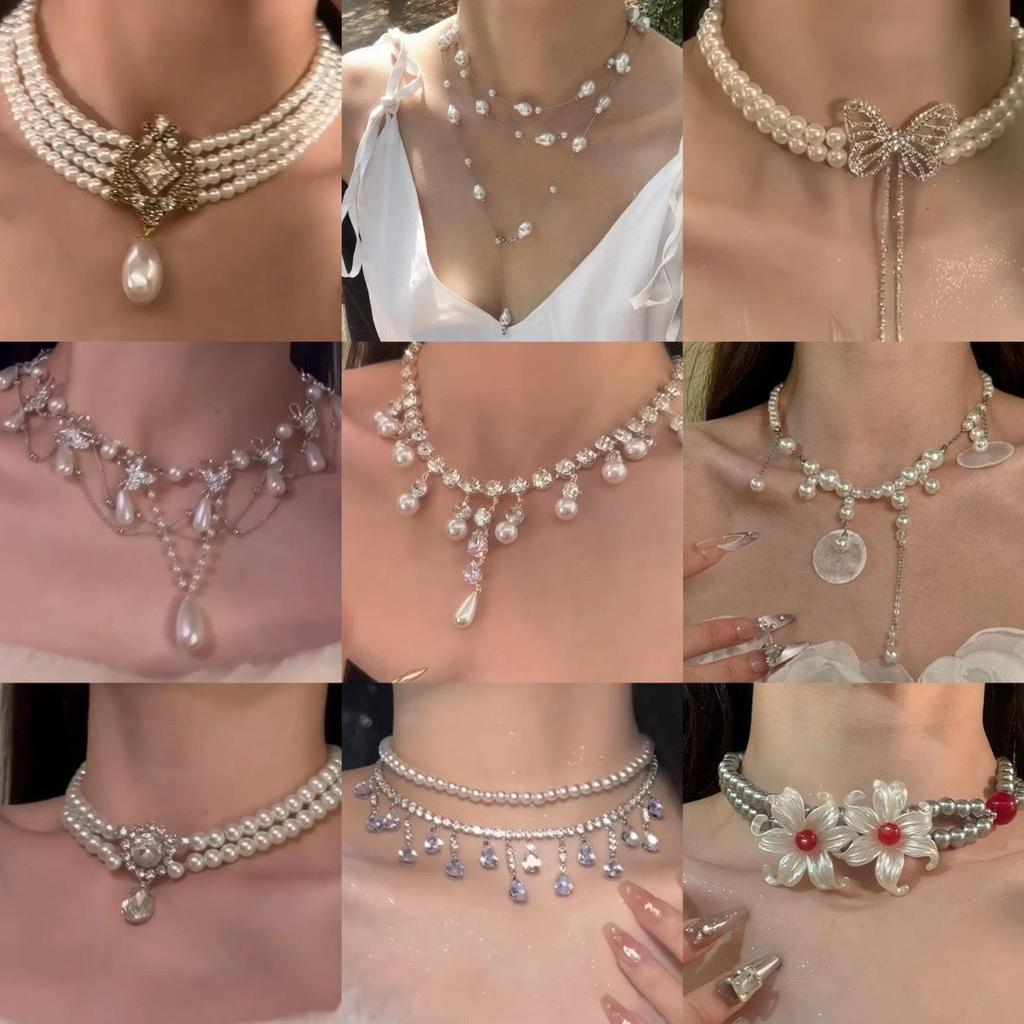 Colier cu pandantiv multistrat cu perle retro - Lanț elegant de lux ușor pentru claviculă pentru femei