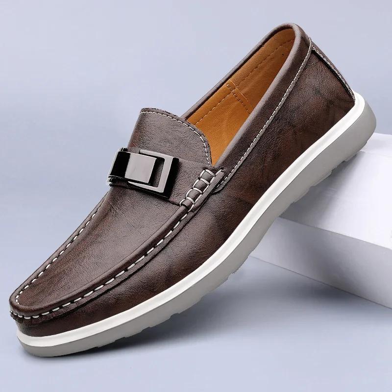 Luxury Brand Genuine Leather Shoes Men Casual Slip on Formal Dress Loafers Breathable Soft Flats for Male Non Slip Driving Flats
