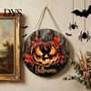 Autumn Atmosphere Hanging Ornament Halloween Wooden Door Hanger Sign, Flame Pumpkin Maple Leaf Printed Round Plaque, Hemp Rope Decor Waterproof