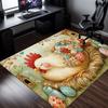 Cute Chicken Floral Design Crystal Velvet Rug Living Room Decor Easter Theme Home Decoration Soft Floor Mat Cozy Family Space