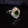 Luxury Open Ring Emerald Imitation Green Gemstone Double Tone Full Diamond Wedding Band for Women