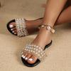 Fashion Summer New Large Size Flat Pearl Flip Flops Women Open Toe Sandals