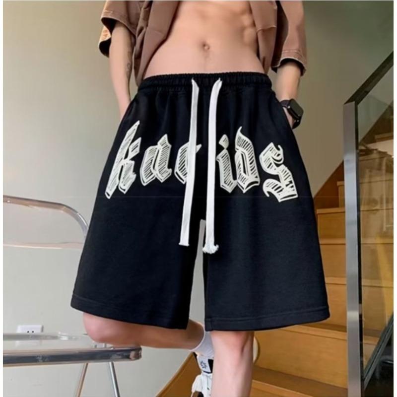 

Oversized Shorts Men American Vintage Deformed Letter Print Shorts Fashion Brand High Street Loose Couple Basketball Short Pants S чорний