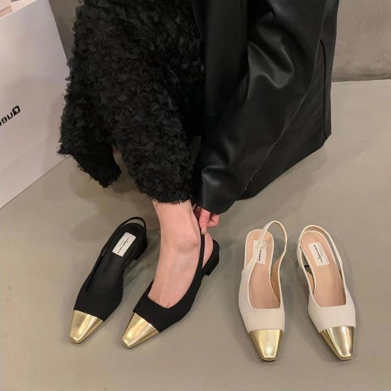 Women Shoes French Single Shoes Designer Metal Toe Banquet Dress Shoe Summer Backless Sandals for Women Mary Jane Sandal