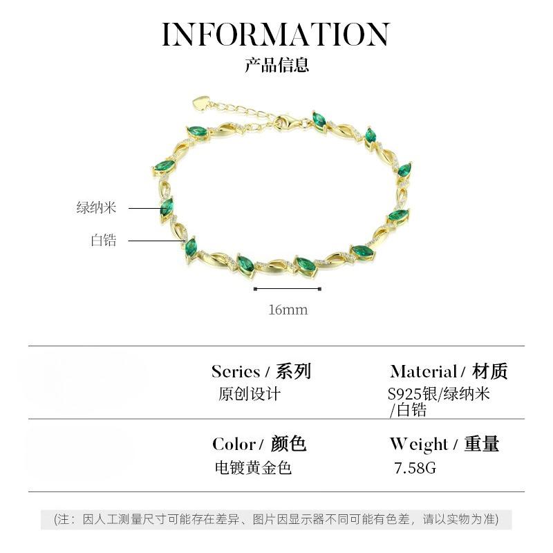 2023 New S925 Sterling Silver Mori Bracelet Women's, Summer Versatile Green Crystal Zircon Bracelet Jewelry
