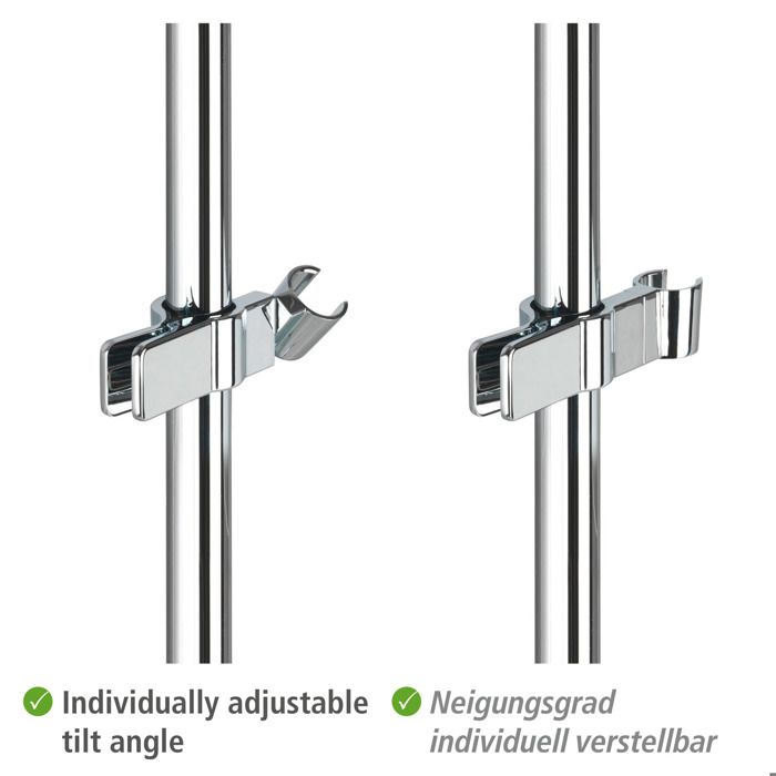 WENKO Support Pommeau De Douche Métal Chromé | Support Douchette Universelle Sans Outils | Barre Ø 19-25 Mm | Argent | 11x2,7x3 Cm