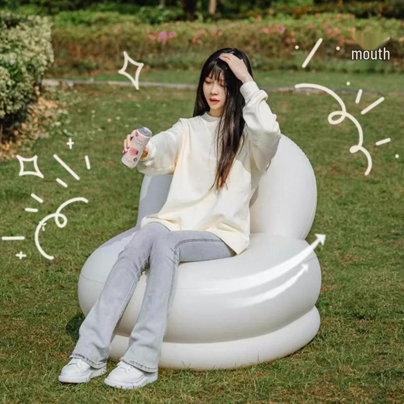 Portable Inflatable Cream Style Sofa - Automatic PVC Single Backrest for Outdoor Leisure