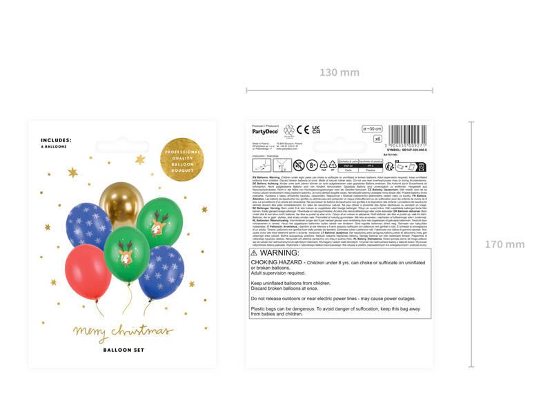 Balony Lateksowe Merry Christmas Mix 30Cm, 6 Sztuk