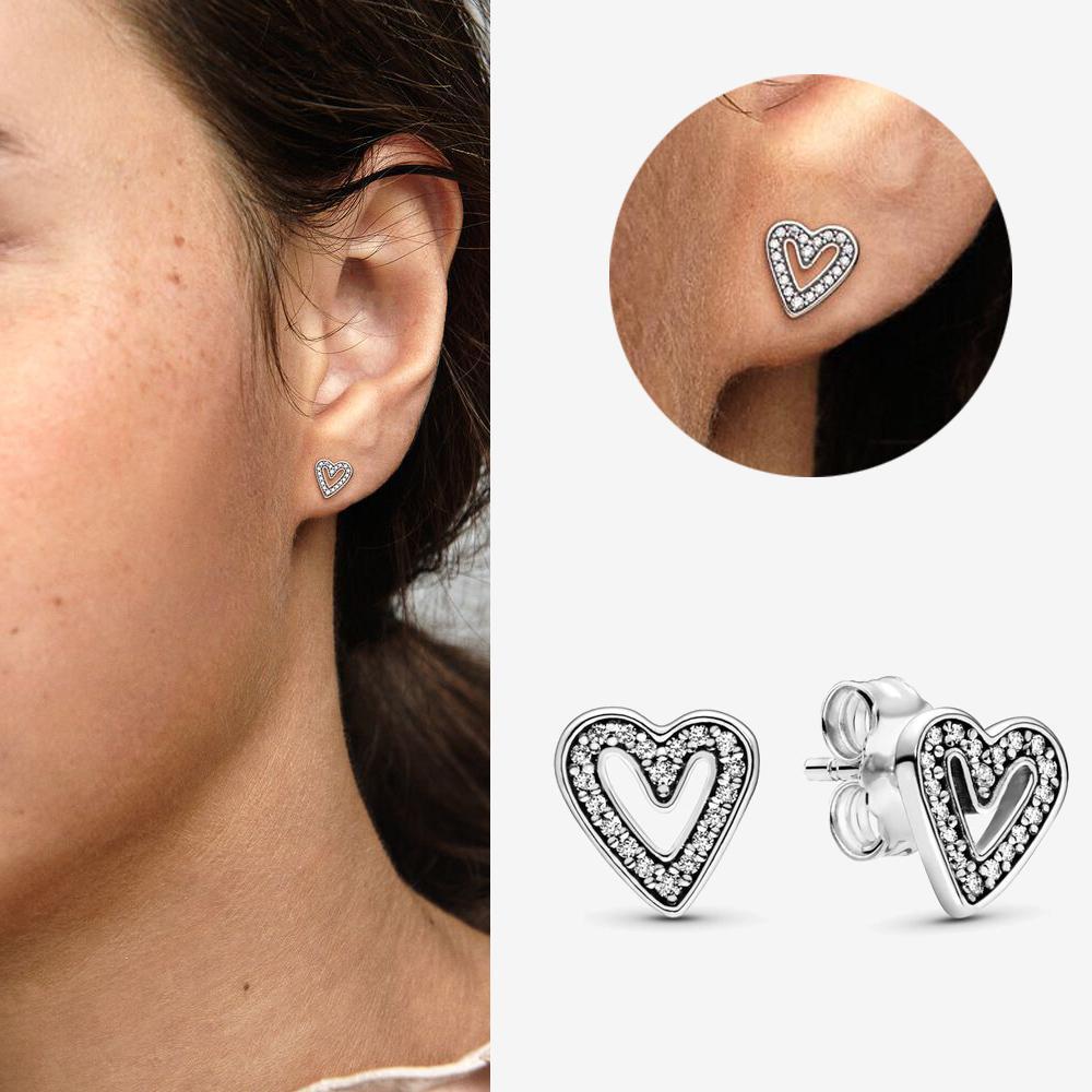 Authentic 925 Silver Cherry Blossom Bow Heart Hoop Stud Drop Earrings plata de ley Jewelry DIY Birthday Gift Original