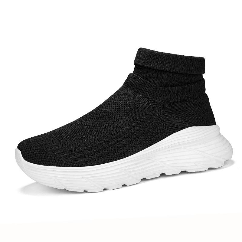 New Fly-woven Socks Shoes Men's Large-size Thick-soled High-top Couple Shoes Breathable and Lightweight Foot-fitting Mesh Sneakers