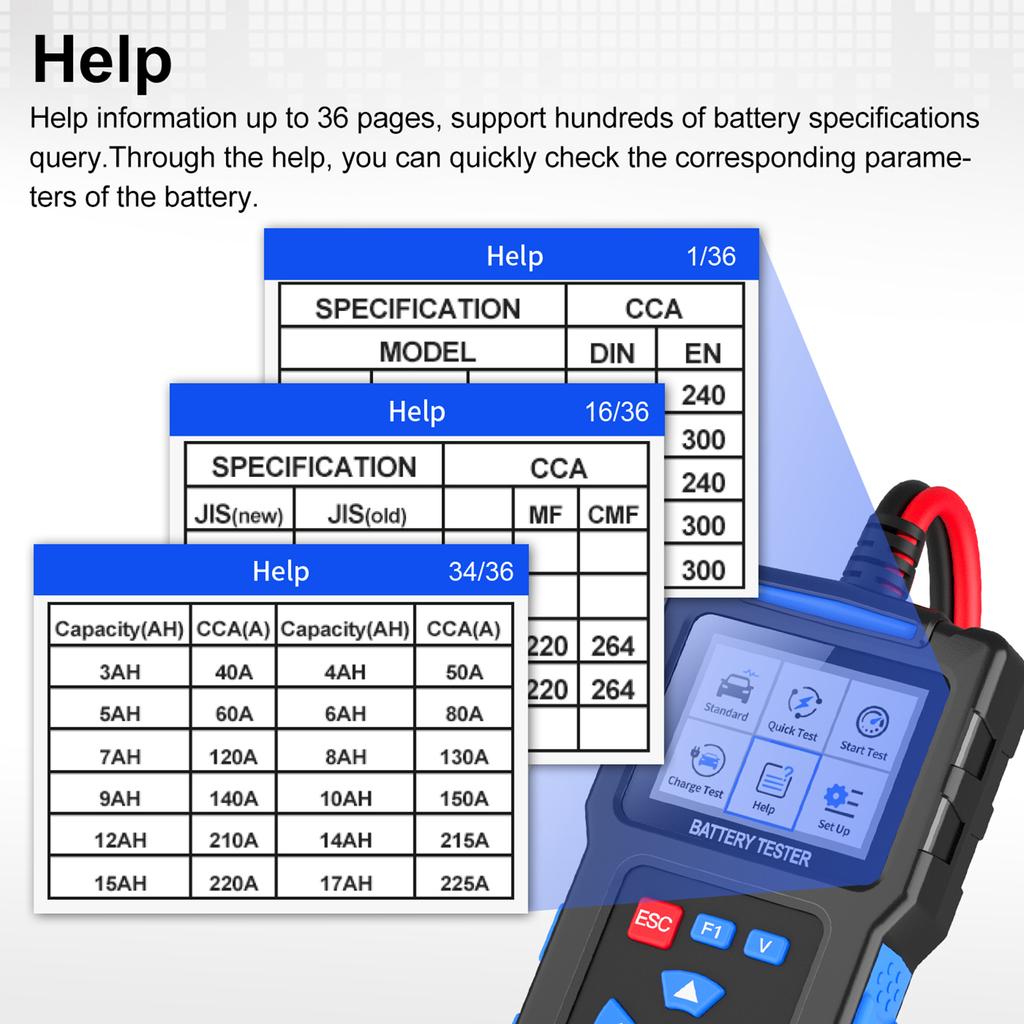 12V24V Car Battery Tester Automotive Battery Tester 202000 CCA 10AH300AH  Acid AGM Flat  AGM