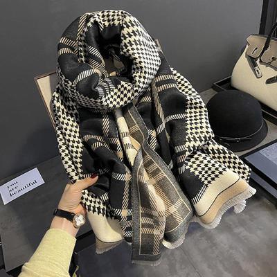Korean Style Houndstooth Fashion Imitation Cashmere Scarf for Women Winter Korean Version Versatile Decorative Warm Scarf Double Sided Large Shawl