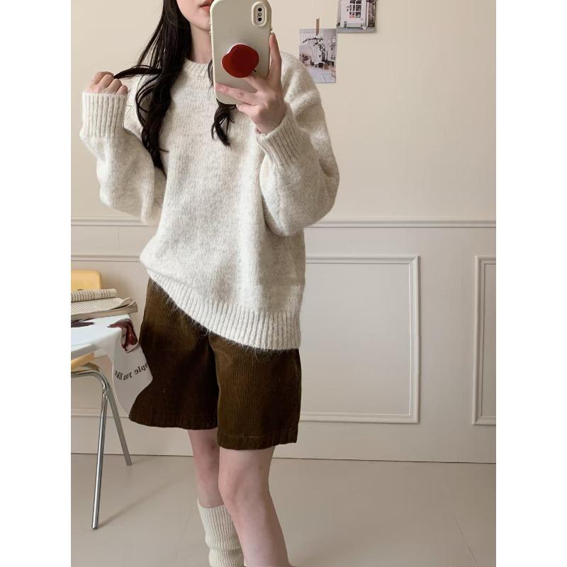 

Весенний новый свободный мягкий восковой трикотажный свитер топ однотонный нежный ленивый ветер свитер пуловер женщина one size fits all абрикосовый