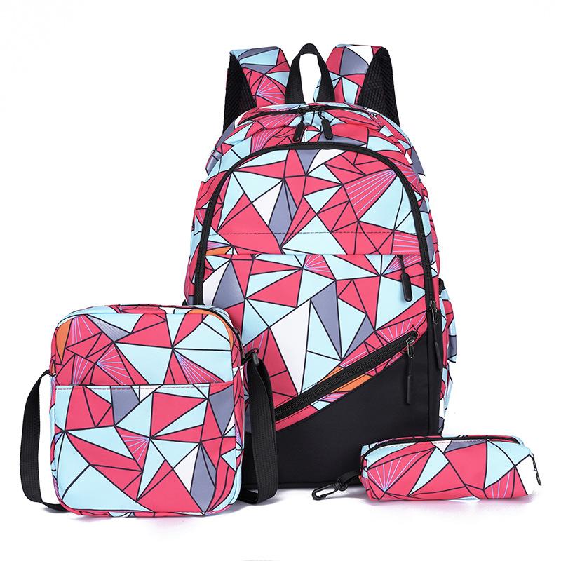 Middle School Schoolbag Geometric Printed Large Capacity Girls Boys Backpack