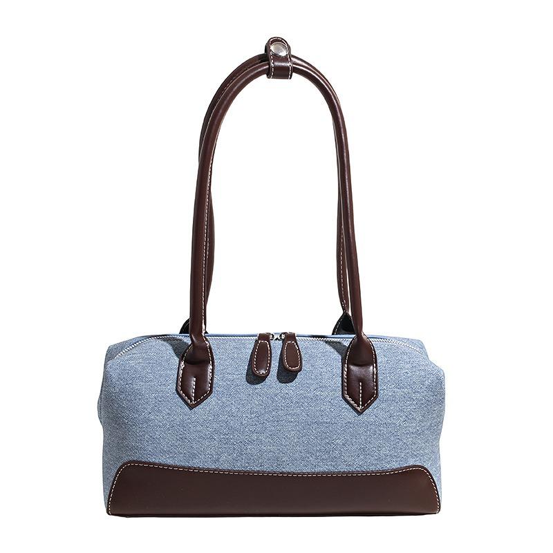Retro Denim Blue Bag Women's New Shoulder Armpit Bag Simple and Fashionable Large-capacity Portable Baguette Bag