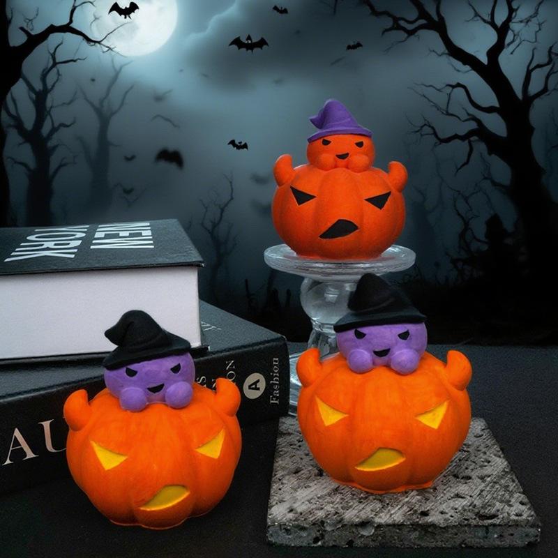 3D Bull Horn Pumpkin Candle Silicone Mold DIY Dark Ghost Pumpkin Combination Gypsum Resin Mold Halloween Gift Making Tool