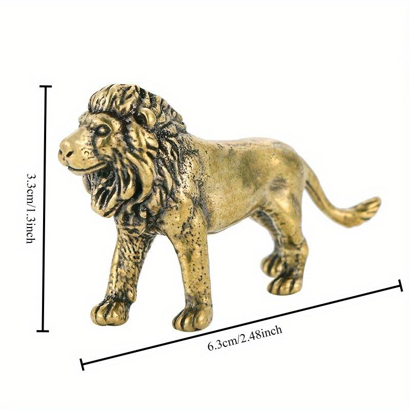 Vintage Majestic Brass Lion Figurine Textured Male Lion Home Office Desk Decor Mini Animal Statue Ideal Gift