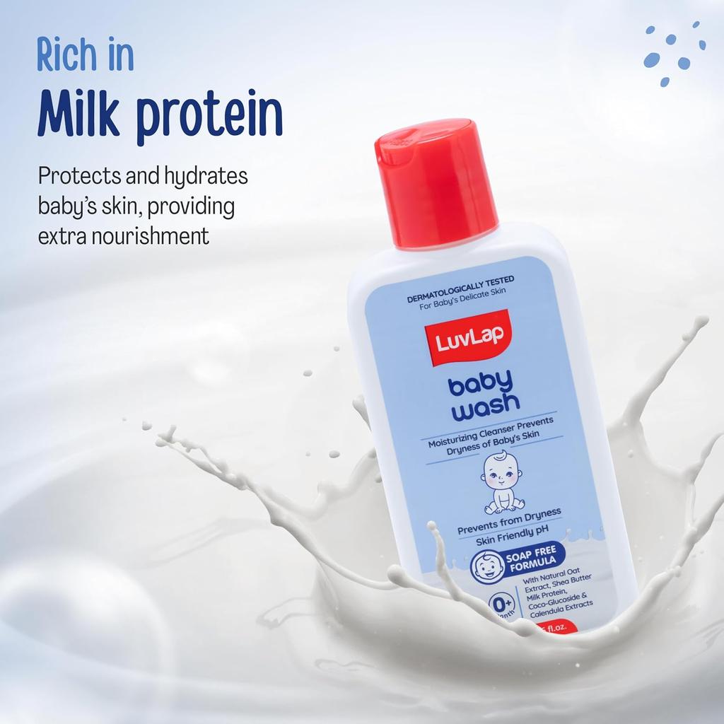 LuvLap Baby Wash 200ml Enriched With Milk Protein Oatmeal Shea Butter Vitamin E Soap Free Formula For Gentle Nourishing Bath Care