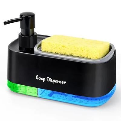 Multifunctional Kitchen & Bathroom Soap Dispenser with Sponge Holder-Space Saving Countertop Organizer, No Electricity Required