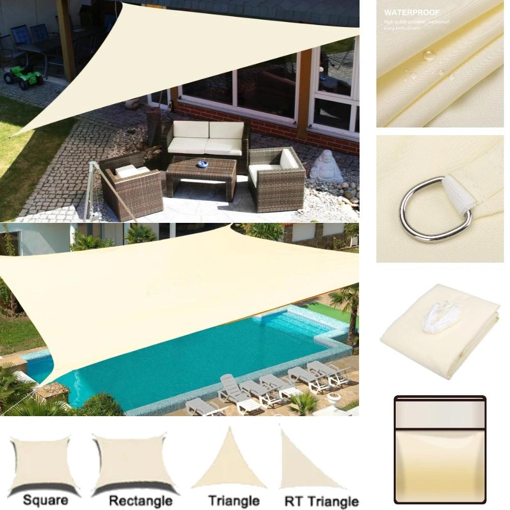 

Sun Shade Sail Triangle Rectangle Waterproof Canopy 95% UV Block Awning Sunscreen with Ropes for Outdoor Patio Garden Pool Cover Triangle 2x2x2M бежевий