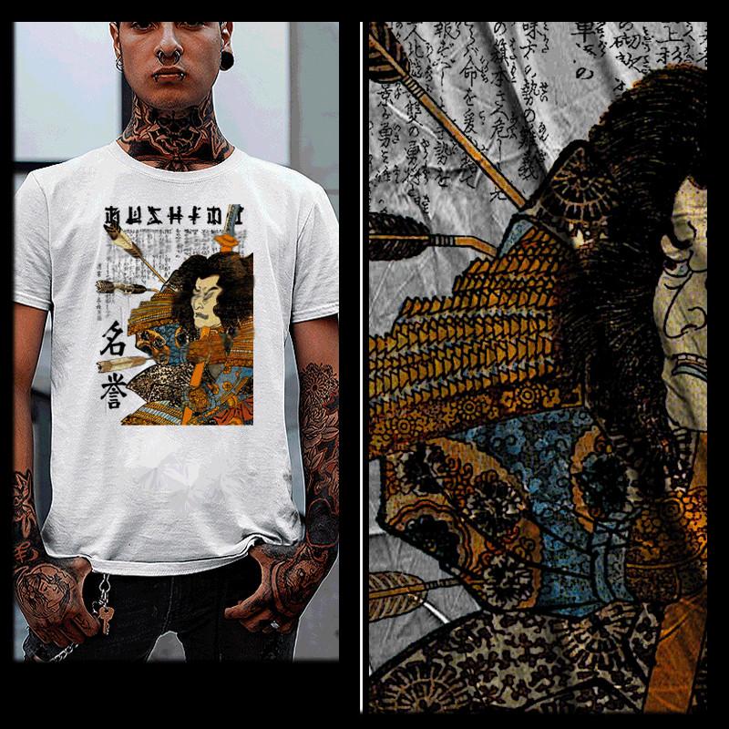 

Samurai t-shirt Japanese warrior Bushido Kanji Ronin with katana and spear M