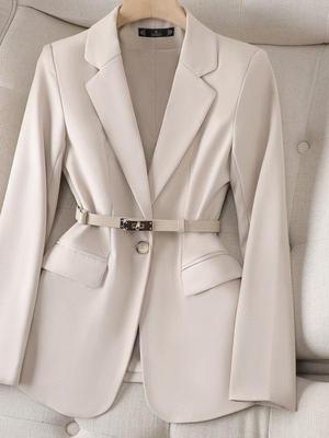 Women's Autumn 2024 Solid Color Casual Suit Collar Jacket - Versatile and Professional Fashion