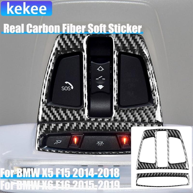 Real Carbon Fiber Car Accessories Reading Light Decorative Trim Cover Soft Sticker For BMW X5 F15 2014-2018 X6 F16 2015-