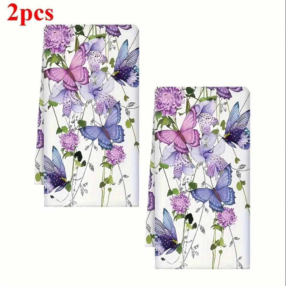 

2pcs hand towels, colorful floral and butterfly printed tea towels, multifunctional gifts, kitchen decoration