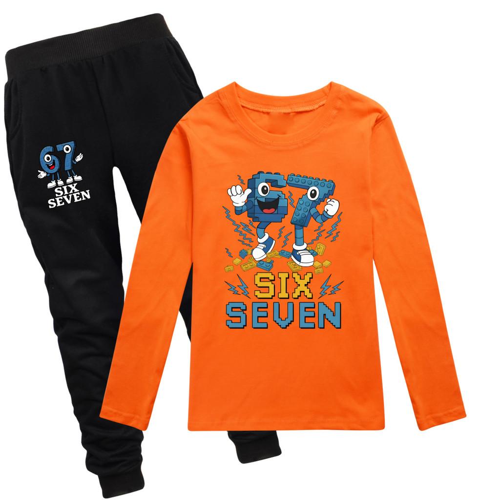 

5230 Kids Boys Girls Steal a Brainrot 67 Print T-shirt Pants Clothes Set 160cm помаранчевий