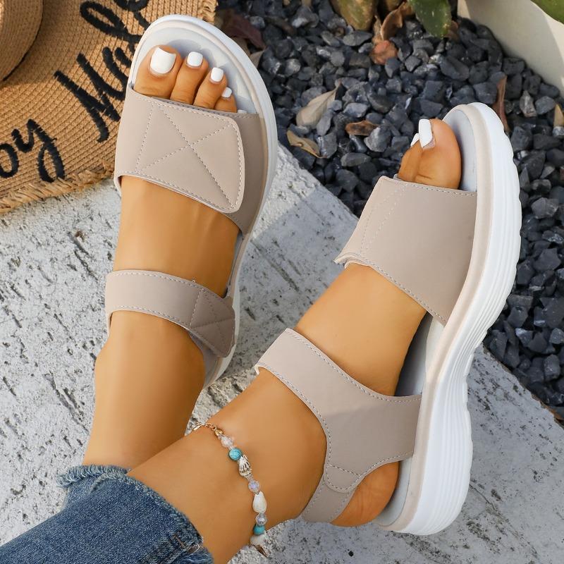 Cross Border Summer Velcro New Foreign Trade Large Size Platform Roman Beach One Line Sandals Women