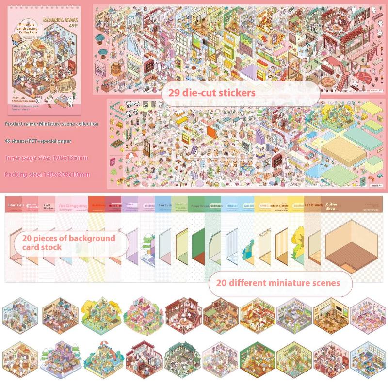 

49 шт./пакет Серия «Деловой город» Мини 3D Миниатюрная сценография Книга-наклейка Визуальные наклейки для наклеивания Сделай сам Подарок Детям