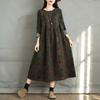 Retro Cotton and Linen Printed Round Neck Long Sleeved Dress for Women