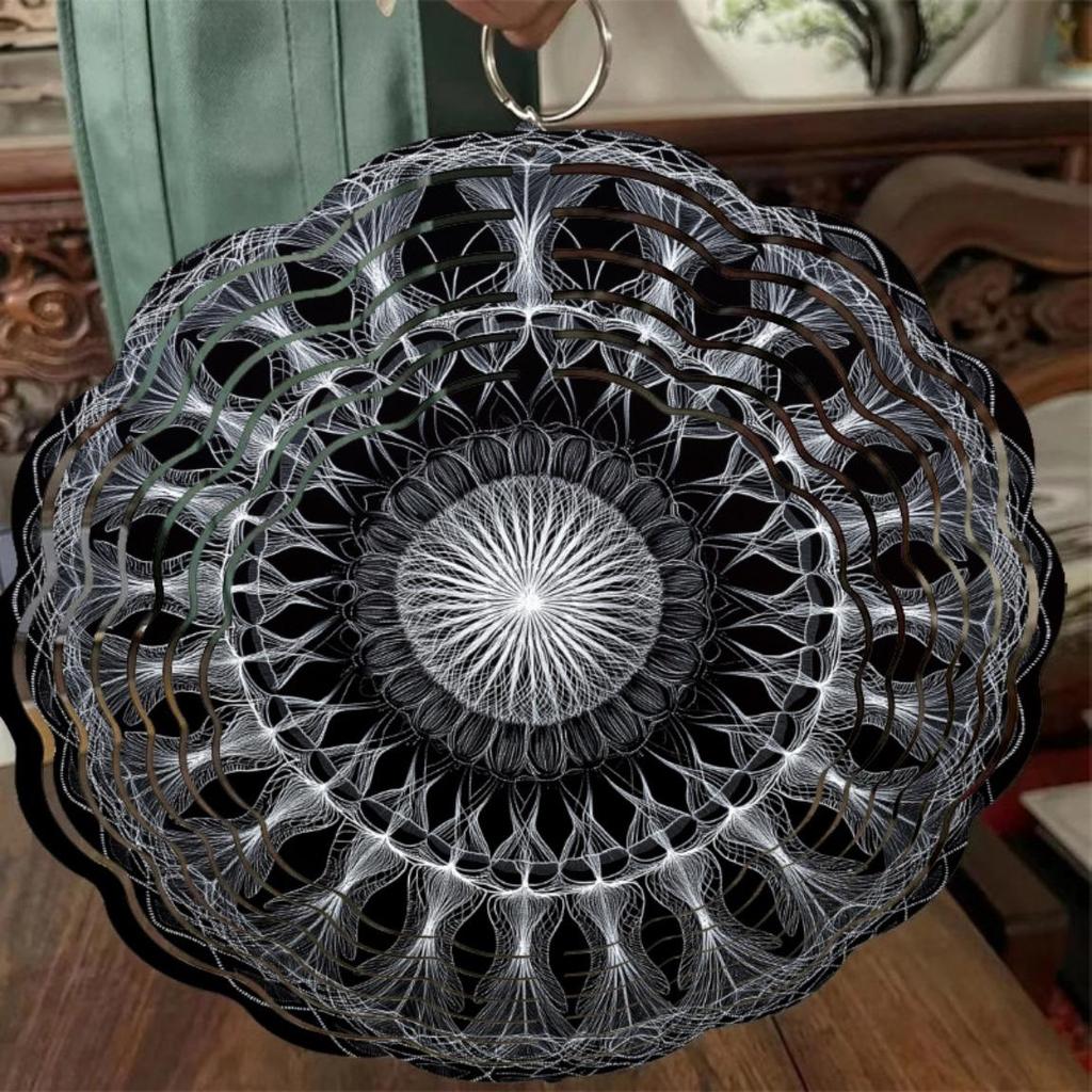 Czarno-biały metalowy wiatraczek 2D do ogrodu, dekoracja zewnętrzna, nowoczesny okrągły design, prezent świąteczny dla mężczyzn, kobiet, na podwórko domowe