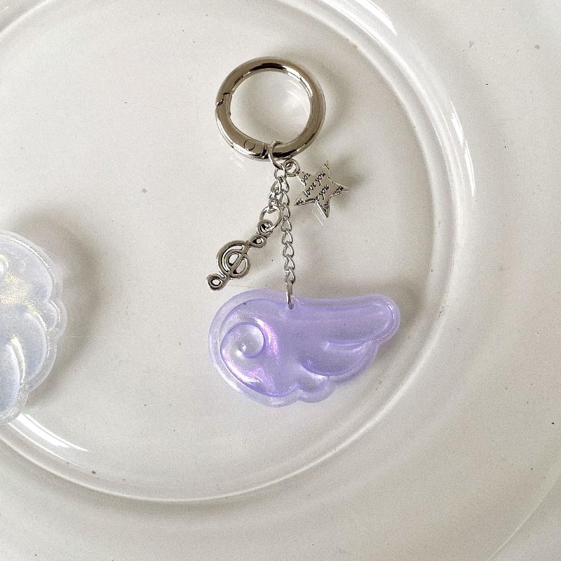 Cute Angel Wing Music Note Keychain For Girls Women Charms Bag Hanging Pendant Star Design Bag Purse Car Key Accessory Gift