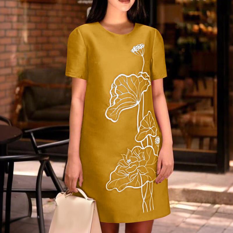 

ZANZEA Women Summer Embroidery Casual O-neck Short Sleeve Dress 4XL