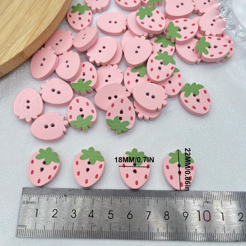 50pcs Strawberry-Shaped Wooden Buttons in Red and Pink for Scrapbooking, Sewing, DIY Crafts