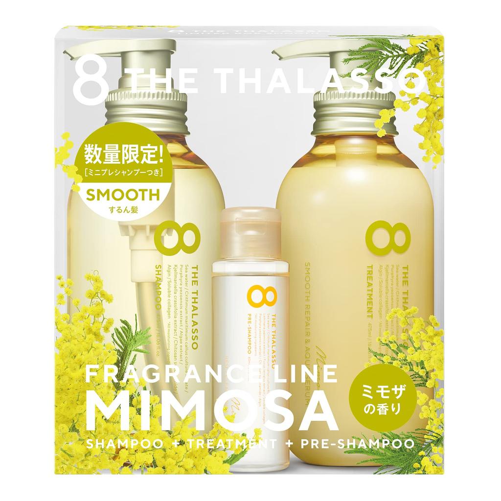 Eight the Thalasso Smooth Shampoo Smooth Treatment with Mini Limited Edition Mimosa Repairing & Pre-Shampoo Kit, Scent,